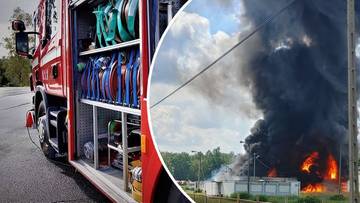 pożar w zakładzie chemicznym w sochaczewie. słup dymu nad miastem