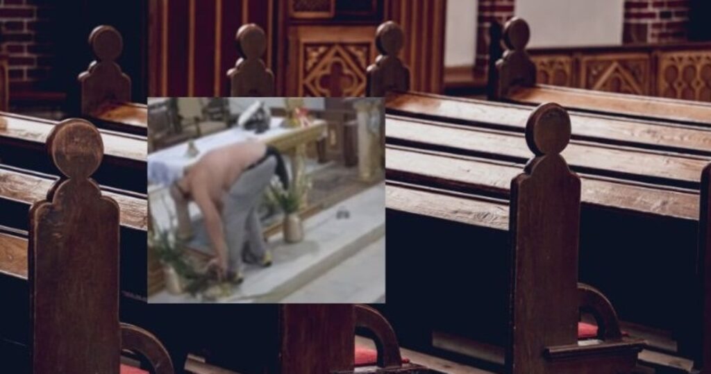 szokujące sceny w kościele. półnagi mężczyzna zaatakował księdza i zdemolował ołtarz
