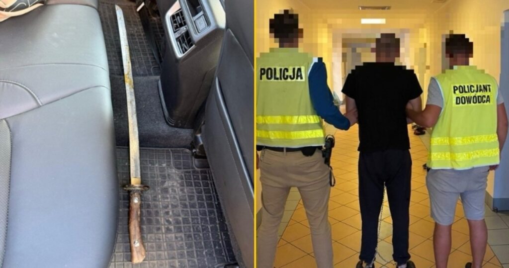 mężczyzna zaatakował policjanta mieczem samurajskim. nagranie